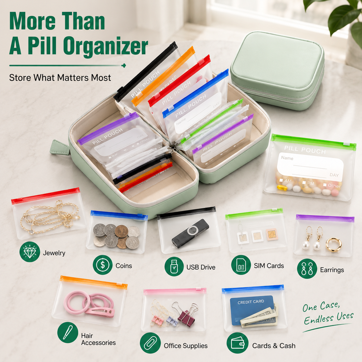 🔵Timbe™ Modular Wellness Wallet – 7-Day Travel Pill & Vitamin Organizer Case