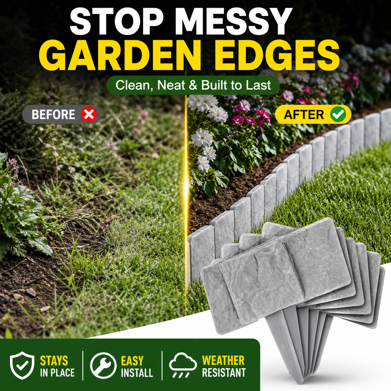 🌿✨Vodlans™ Stone-Look Edging Fence - Garden Edges That Stay Clean🏡♻️