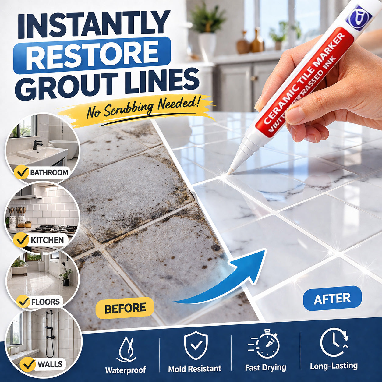 🔥🖌️Timbe™ Anti-Mould & Waterproof Joint Pen for Ceramic Tiles! (OFFER)
