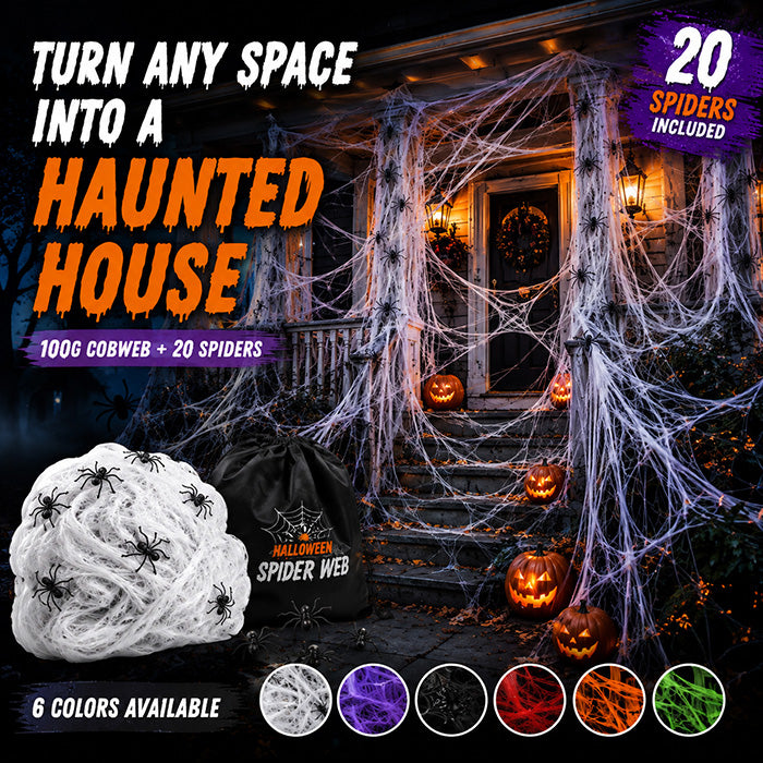 ⏰Limited Offer 50% OFF!🔥Halloween Scary Party Decoration Spiders & Stretchy Cobweb (offer)