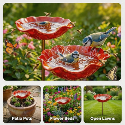 🎁Handmade Metal Flower Garden Stake Bird Bath🐦