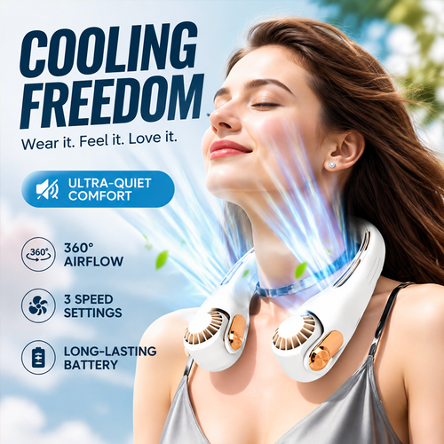 🥳2026 HOT SALE🥳💞50K+ SOLD!🍃💨Neck Air Conditioner Fan – Ultra‑quiet, 360° rotating, 3 speeds. 🌬️