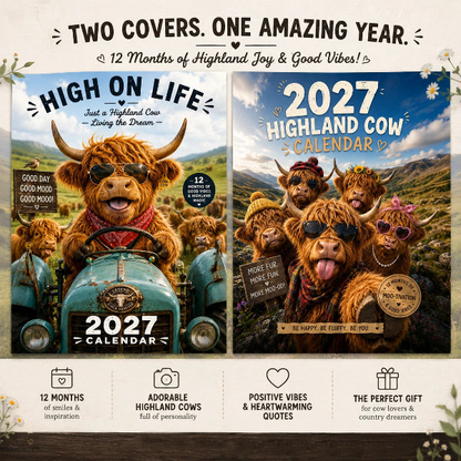 🔥2027 Funny Highland Cow Wall Calendar | A4 Hanging Calendar | Designed by Isabel Kline (offer)