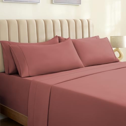 LuxClub Queen Sheet Set – Silky Soft Cooling Microfiber, Salmon Pink