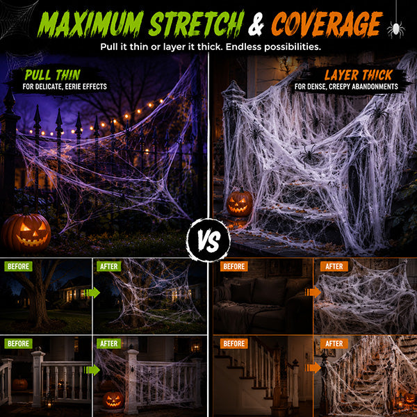⏰Limited Offer 50% OFF!🔥Halloween Scary Party Decoration Spiders & Stretchy Cobweb (offer)