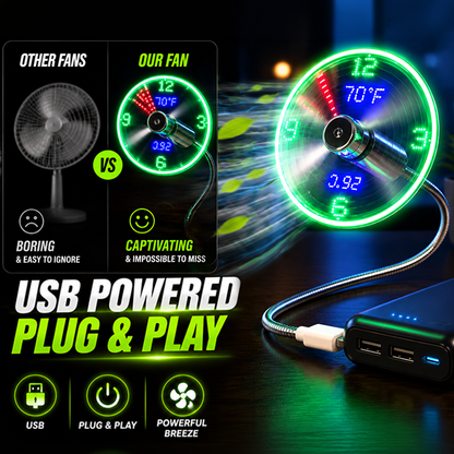 🔥2026 Hot Sale 50% OFF🔥USB Fan with LED Clock Lighting