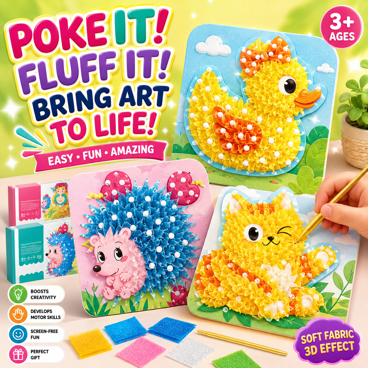 🎨 Kids 3D Fabric Poke Art Kit – Screen-Free Creative Fun