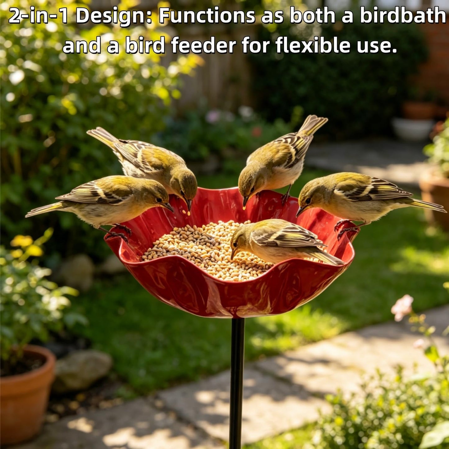 🎁Handmade Metal Flower Garden Stake Bird Bath🐦