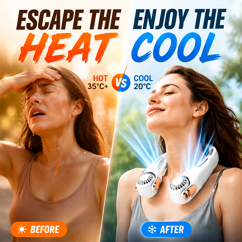 🥳2026 HOT SALE🥳💞50K+ SOLD!🍃💨Neck Air Conditioner Fan – Ultra‑quiet, 360° rotating, 3 speeds. 🌬️