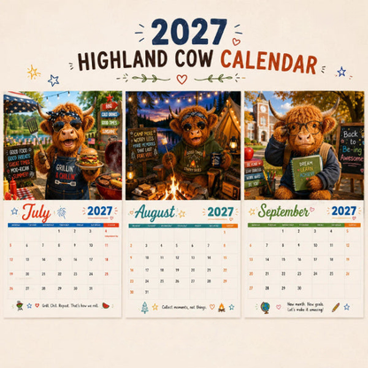 🔥2027 Funny Highland Cow Wall Calendar | A4 Hanging Calendar | Designed by Isabel Kline (offer)