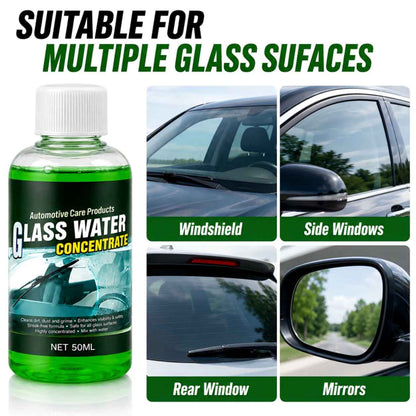 🔵 Glass Concentrate – 10ml makes 1L, cuts bugs & grime, streak-free.