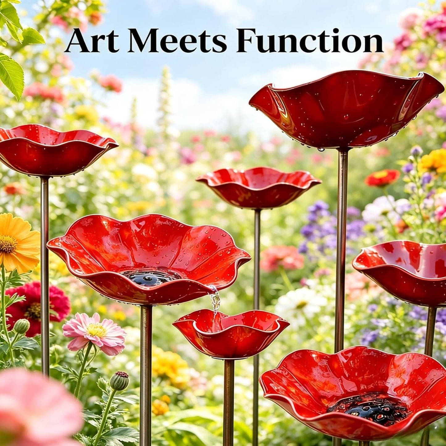 🎁Handmade Metal Flower Garden Stake Bird Bath🐦
