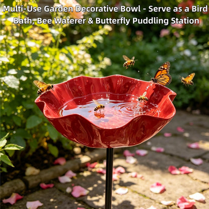 🎁Handmade Metal Flower Garden Stake Bird Bath🐦