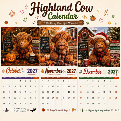 🔥2027 Funny Highland Cow Wall Calendar | A4 Hanging Calendar | Designed by Isabel Kline (offer)