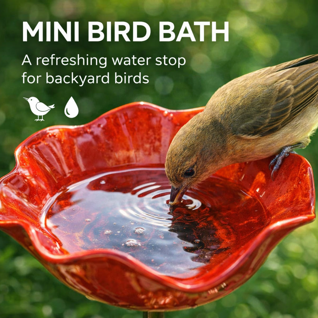🎁Handmade Metal Flower Garden Stake Bird Bath🐦