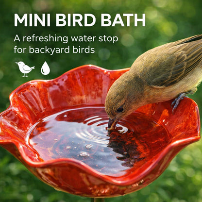 🎁Handmade Metal Flower Garden Stake Bird Bath🐦