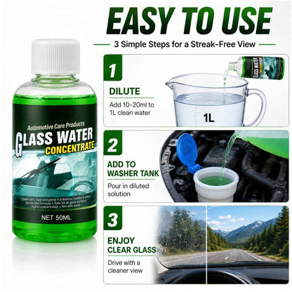 🔵 Glass Concentrate – 10ml makes 1L, cuts bugs & grime, streak-free.