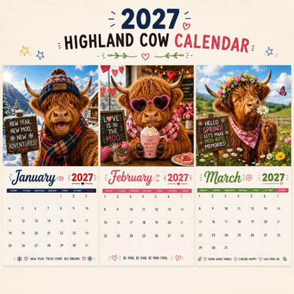 🔥2027 Funny Highland Cow Wall Calendar | A4 Hanging Calendar | Designed by Isabel Kline (offer)