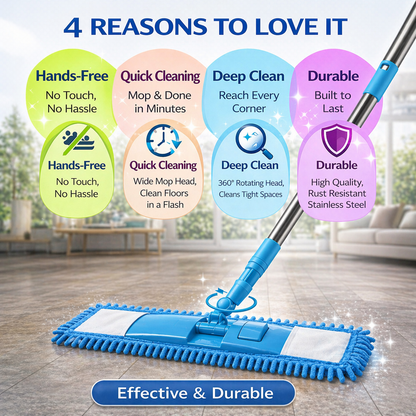 Detachable Coral Fleece Flat Mop with Stainless Steel Handle