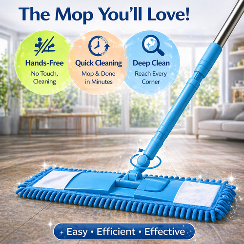 Detachable Coral Fleece Flat Mop with Stainless Steel Handle
