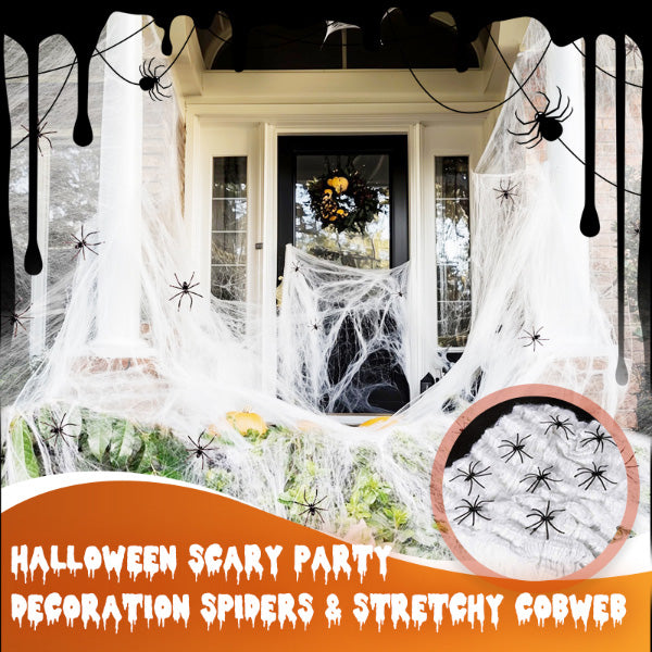 ⏰Limited Offer 50% OFF!🔥Halloween Scary Party Decoration Spiders & Stretchy Cobweb (offer)