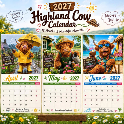 🔥2027 Funny Highland Cow Wall Calendar | A4 Hanging Calendar | Designed by Isabel Kline (offer)