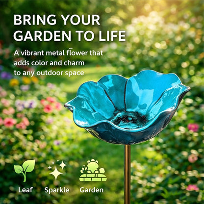 🎁Handmade Metal Flower Garden Stake Bird Bath🐦