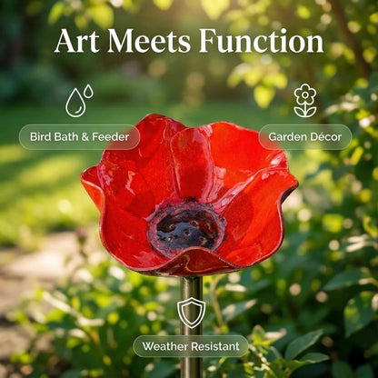 🎁Handmade Metal Flower Garden Stake Bird Bath🐦