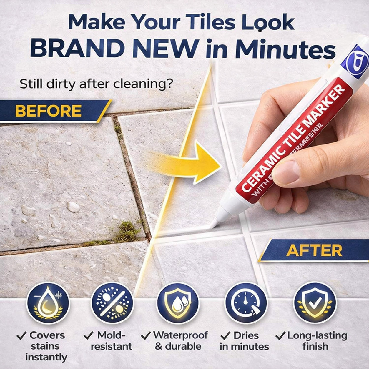 🔥🖌️Timbe™ Anti-Mould & Waterproof Joint Pen for Ceramic Tiles! (OFFER)