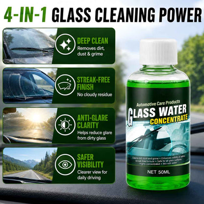 🔵 Glass Concentrate – 10ml makes 1L, cuts bugs & grime, streak-free.