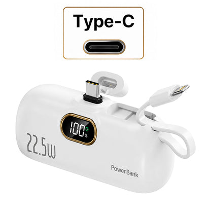 ⚡Pocket Power Bank with Built-In Cables | 22.5W Fast Charging