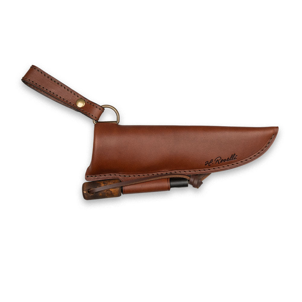 Sheath, dark tanned leather with metal spring, different models