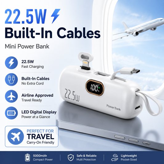 Pocket Power Bank with Built-In Cables | 22.5W Fast Charging (OFFER)