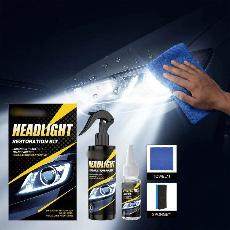 🥳Professional Car Headlight Restoration Kit – Removes yellowing & scratches instantly. No sandpaper, no tools – just spray & wipe! ✨🔧